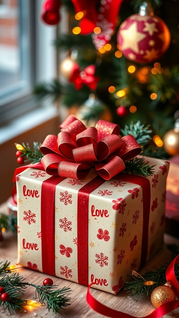 Thoughtful Christmas Gift Ideas for Your Teen Boyfriend A wrapped Christmas gift box with decorations, symbolizing thoughtful gifting.